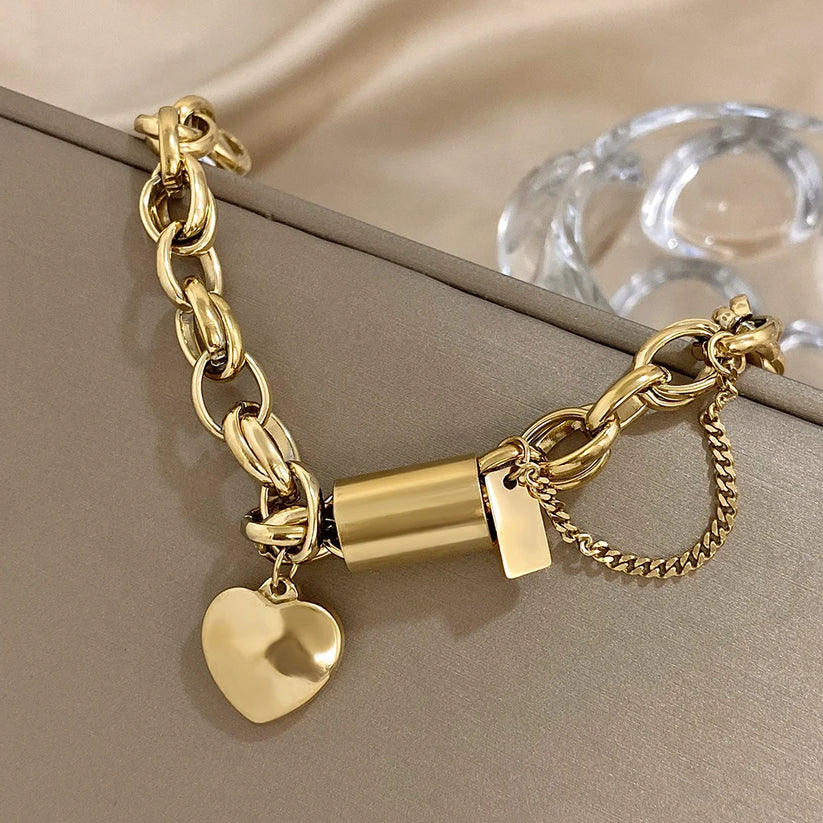 CHUNKY GOLD HEART BRACELET