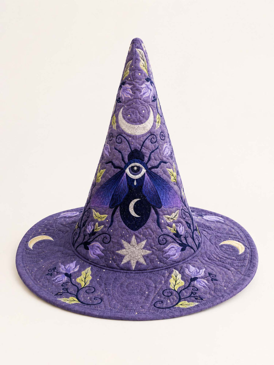 Purple Moon Mystic Celestial Handcrafted Quilted Witch Hat