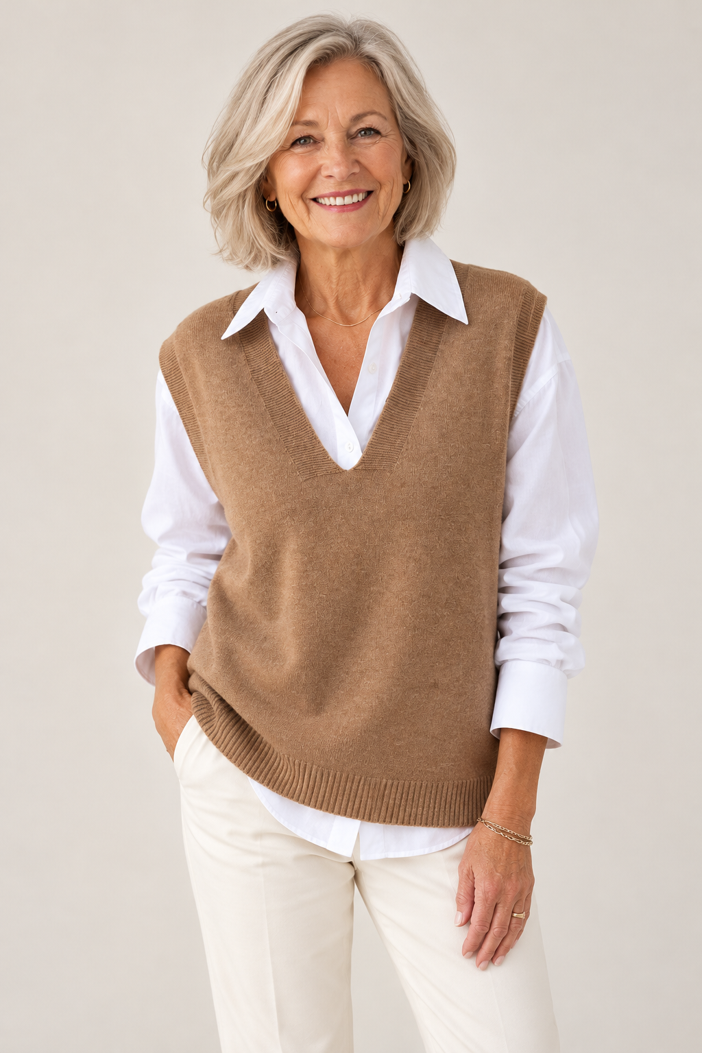 Beatrice V-Neck Knit Jumper on a mature model