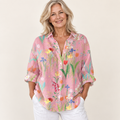 Bláthnaid blossom print blouse on mature model, front view