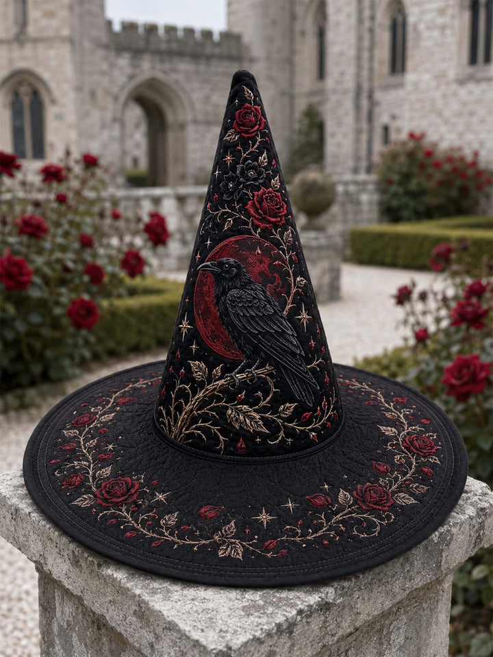 Black Rose Raven Victorian Gothic Handcrafted Quilted Witch Hat