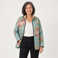 Clementine celadon rose quilted jacket on a mature model