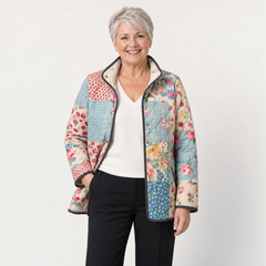 Cecily floral patchwork quilted jacket on a mature model