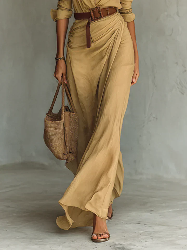 UNA | LAPEL-WRAP MAXI DRESS