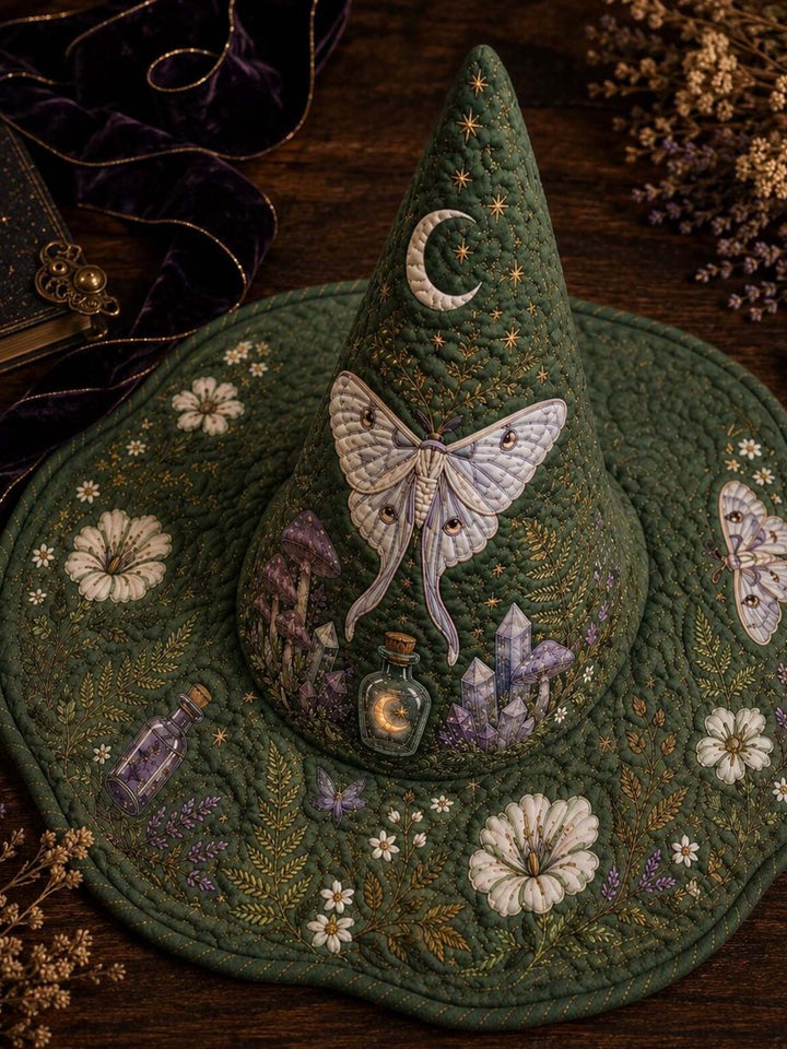 Moonlit Butterfly Mystic Garden Quilted Witch Hat
