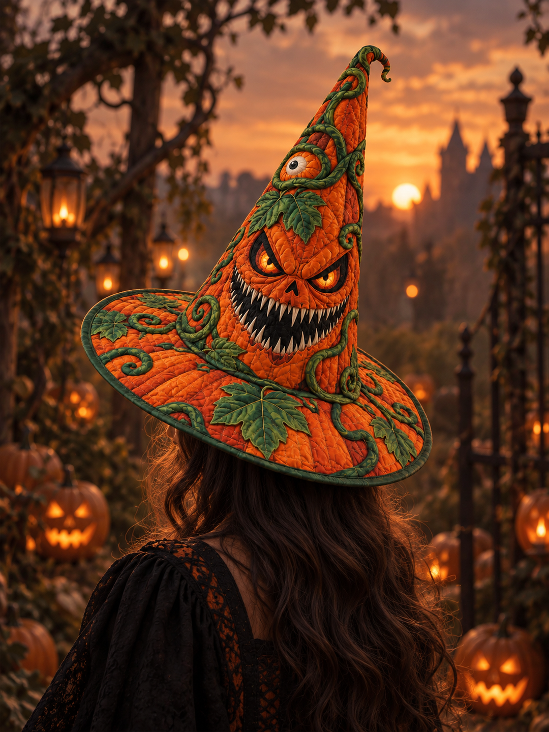 Pumpkin Vine Demon Gothic Handcrafted Quilted Witch Hat