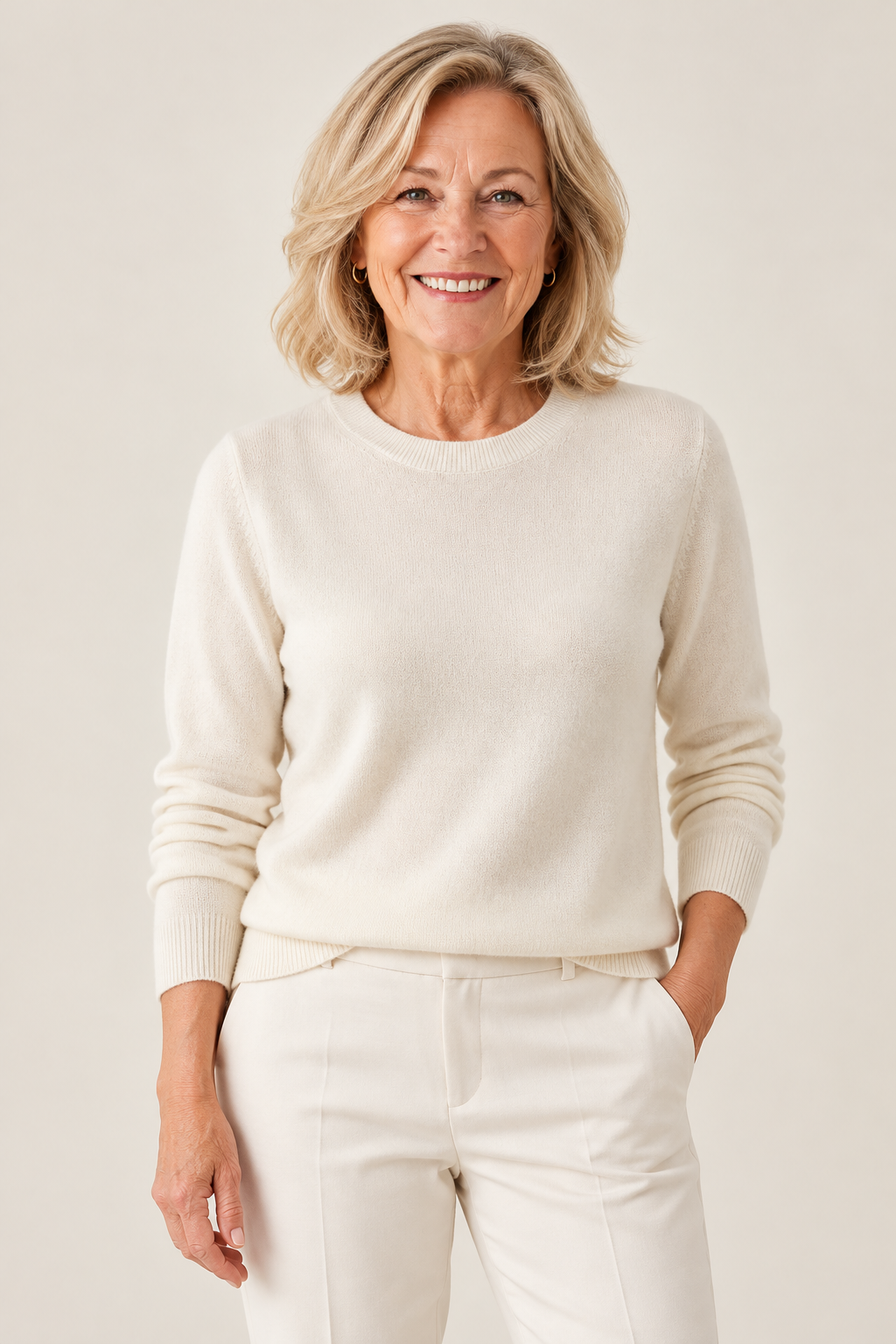 Melanie – Classic Crewneck Pullover Jumper on a mature model