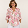 Gobnait floral blouse on mature model, front view