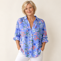 Gormfhlaith floral blouse on mature model, front view
