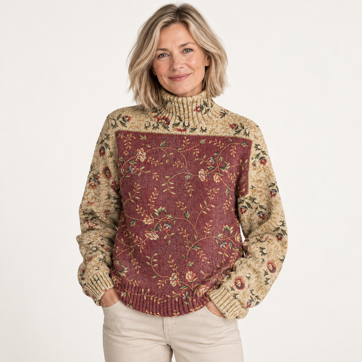 Grace artistic knit jumper on a mature model