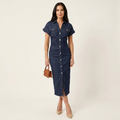Maya | Midi Bodycon Denim Dress with Front Buttoning