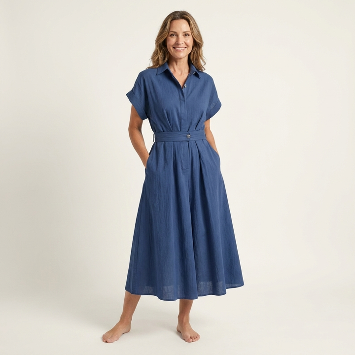 Melody | Midi Denim Button-Up Dress with Belt