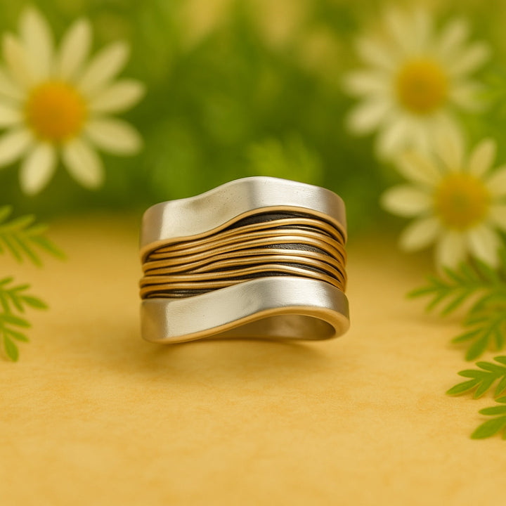 Silver Golden Threads Ring