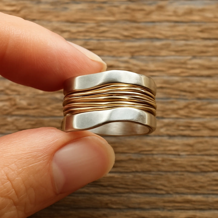 Silver Golden Threads Ring