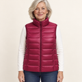 ISA Dark Red padded gilet on mature model, front view