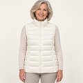 ISA White padded gilet on mature model, front view