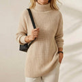 Flora – Ribbed Turtleneck Longline Pullover Jumper