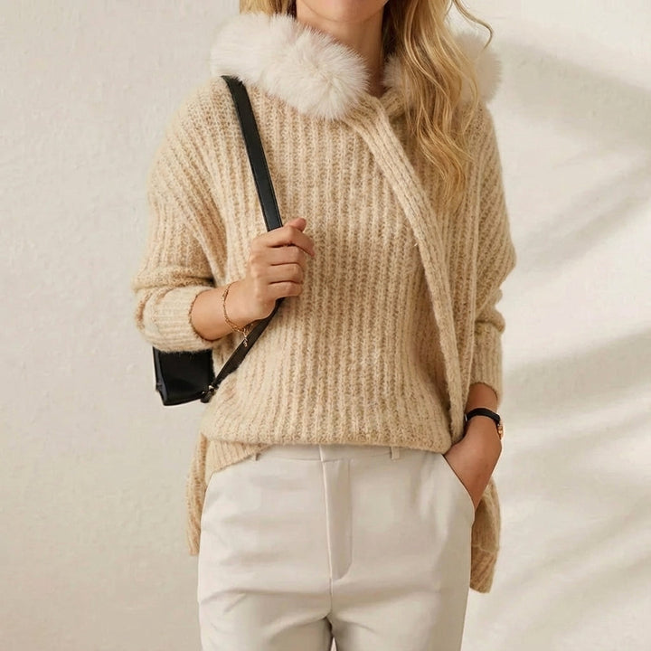 Adele – Women's Faux Fur Collar Knit Jumper