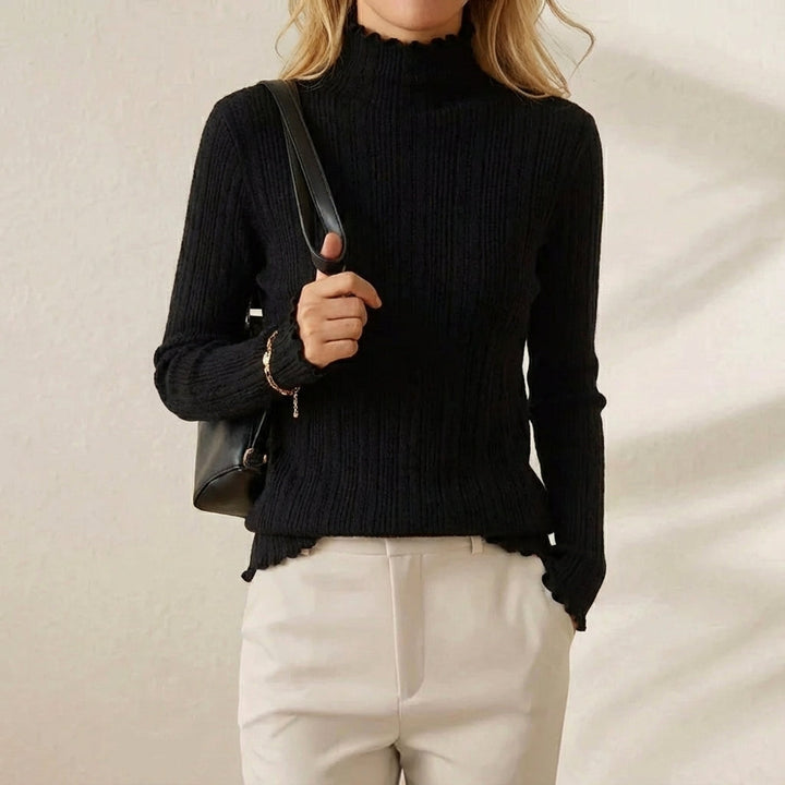 Nora – Lettuce Edge Mock Neck Knit Jumper