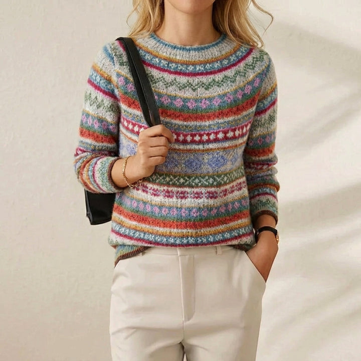 Marina – Floral Yoke Crewneck Knit Jumper