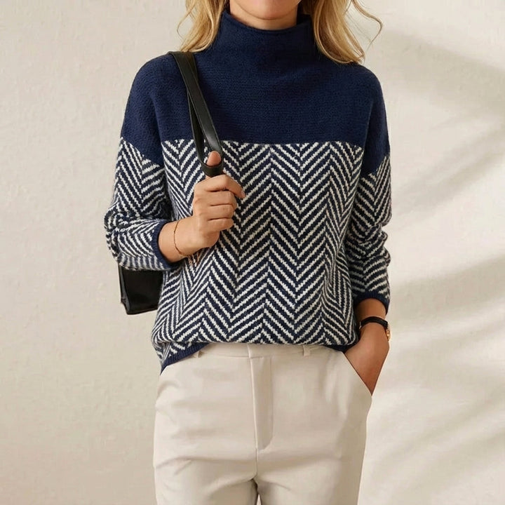 Marissa – Chevron Colourblock Turtleneck Jumper