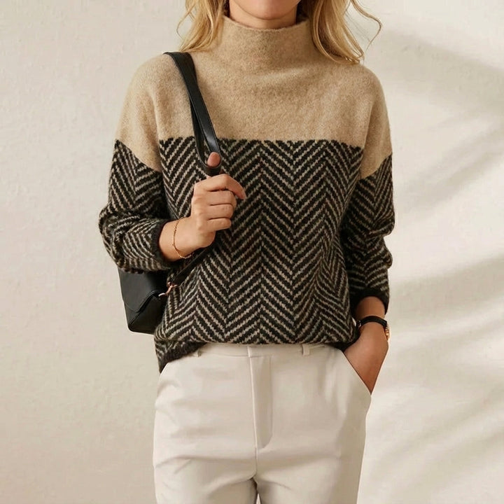 Marissa – Chevron Colourblock Turtleneck Jumper