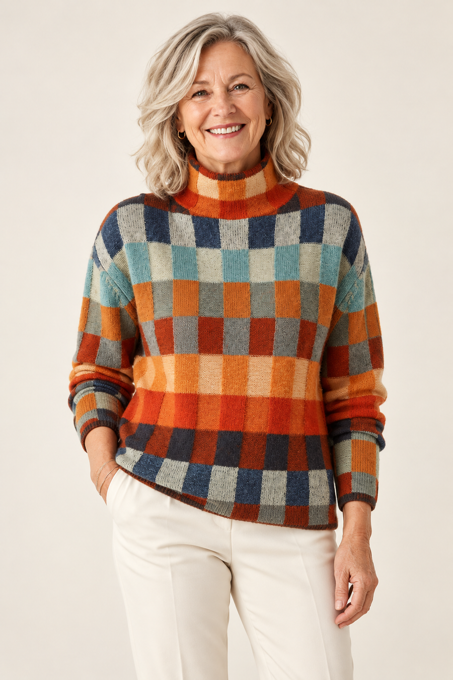 Roselise | Autumn Check Jumper on a mature model