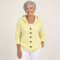 Teri | Lightweight Hooded Cardigan worn by a mature woman on a clean background