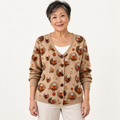 Sidonie Bird-Print Cardigan worn by a mature woman on a clean studio background