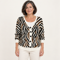 Séraphine Animal-Print Cardigan worn by a mature woman on a clean studio background