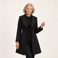 Women's fitted wool blend coat — Black on mature model