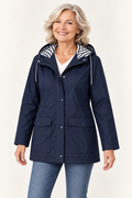 Hooded rain jacket in navy — front