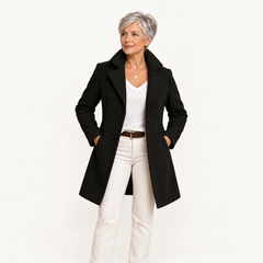 Long Wool Coat – Black – front