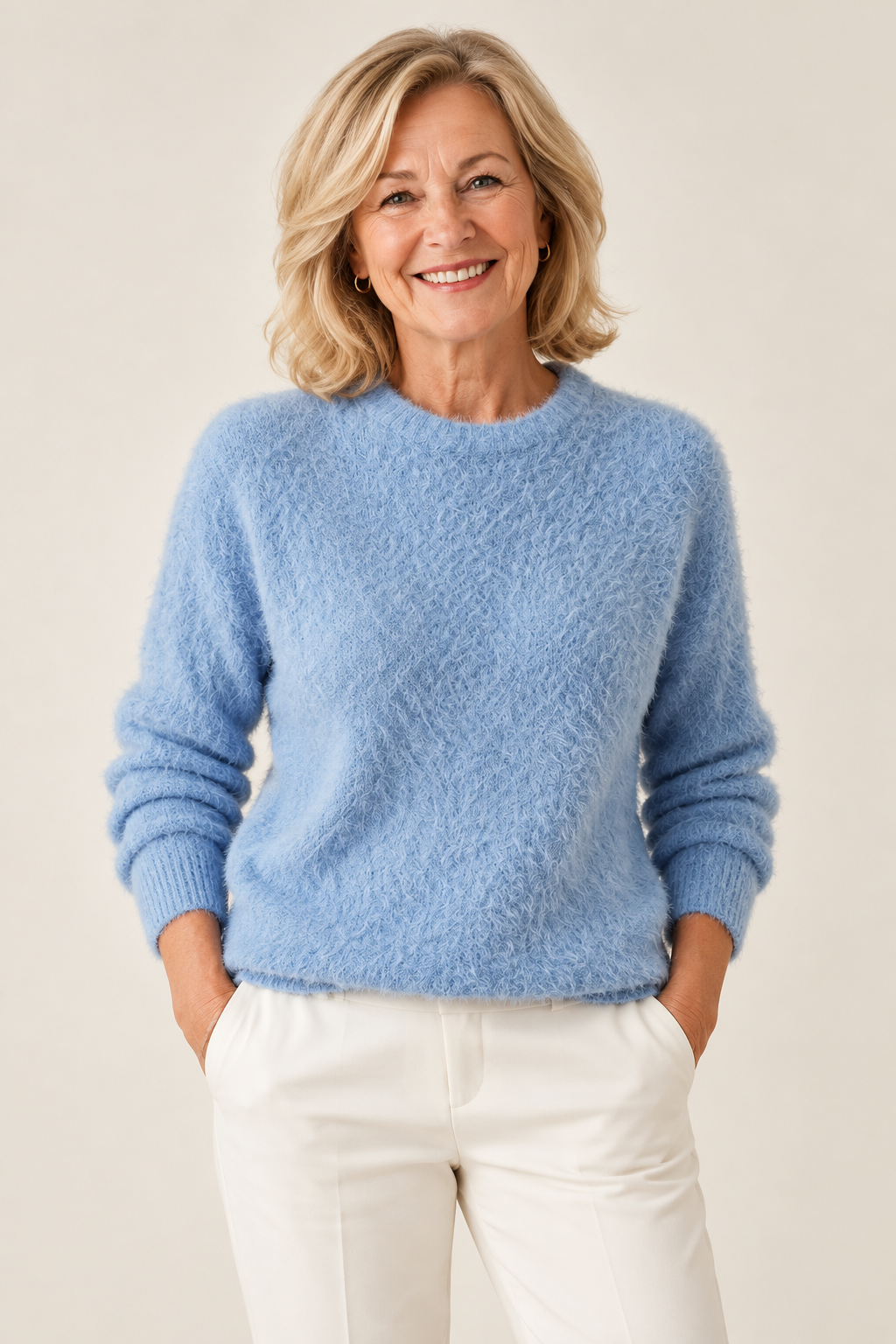 Lorna – Fluffy Crewneck Jumper on a mature model