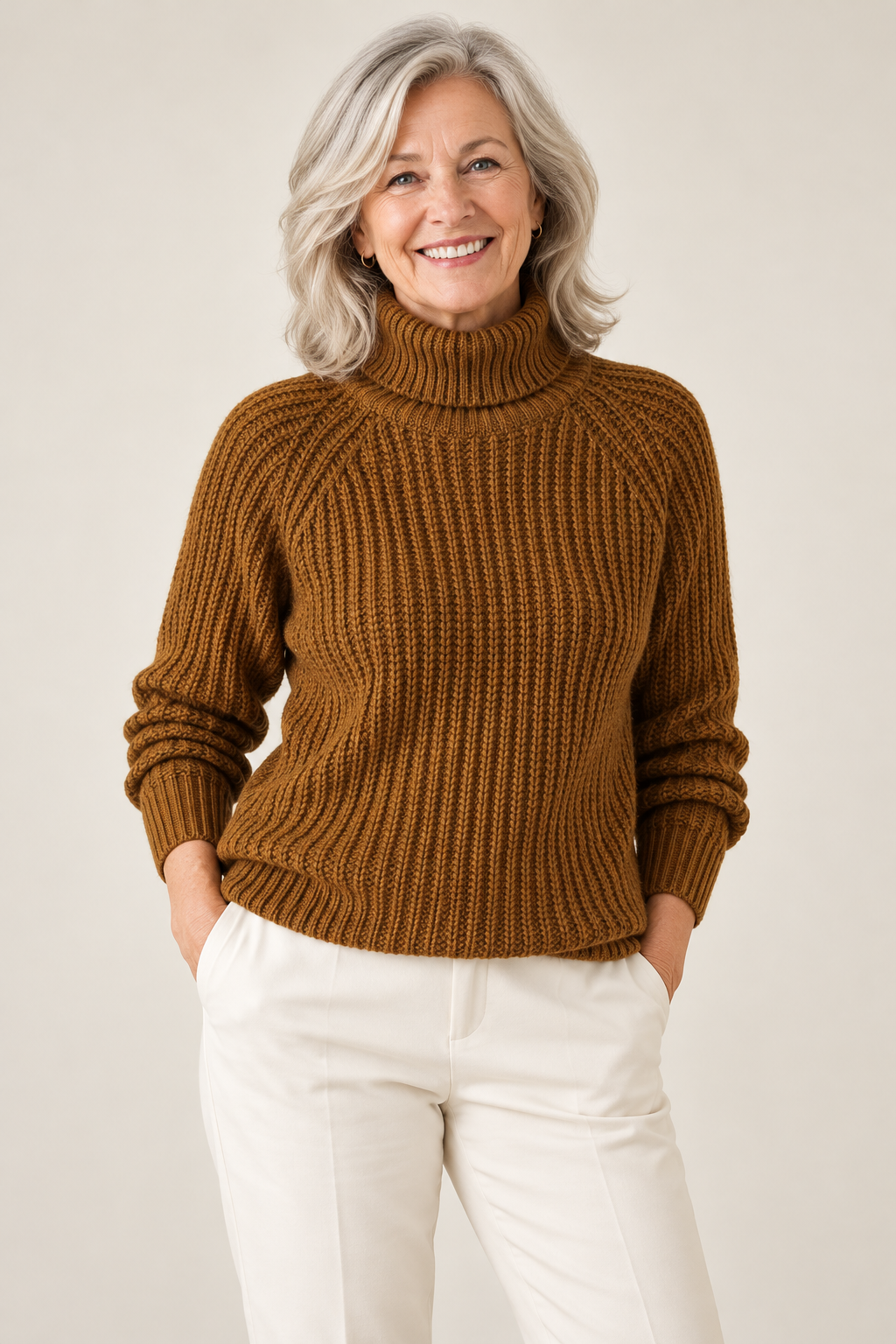 Maxine – Chunky Ribbed Turtleneck Jumper on a mature model